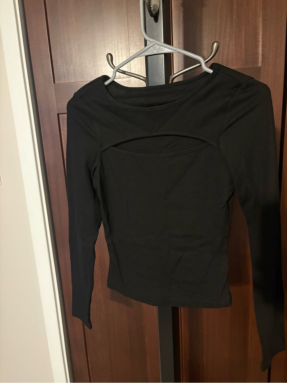 Black Long-Sleeve Cutout Women's Top